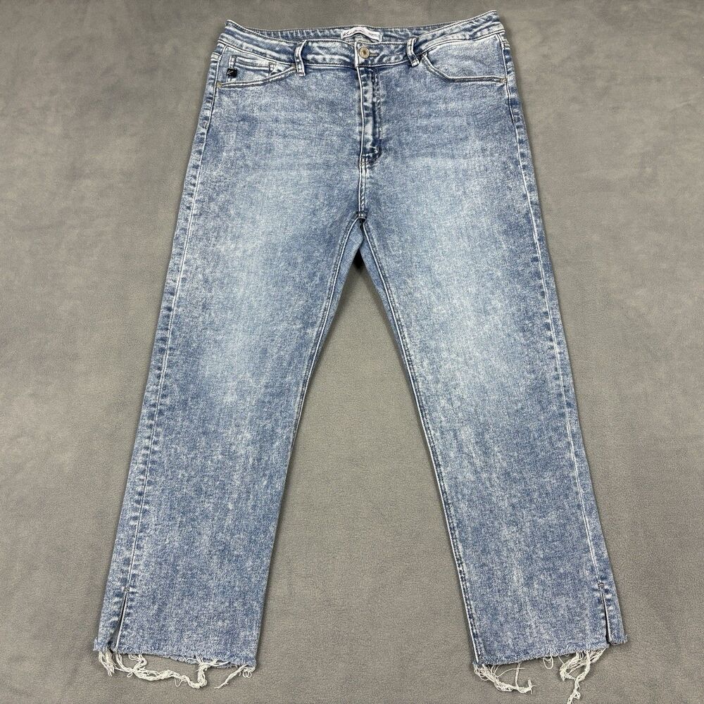 Kancan Size 32 Lounge Acid Wash Straight Leg Raw Hem Jeans Cropped Retro Boho - Picture 2 of 9